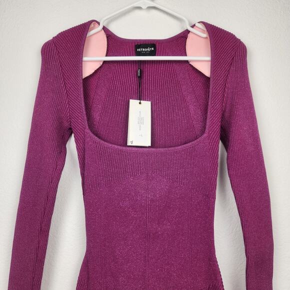 Retrofete Elodie Dress Metallic Orchid Midi Bodycon Long Sleeve XXS Sample - Picture 3 of 9
